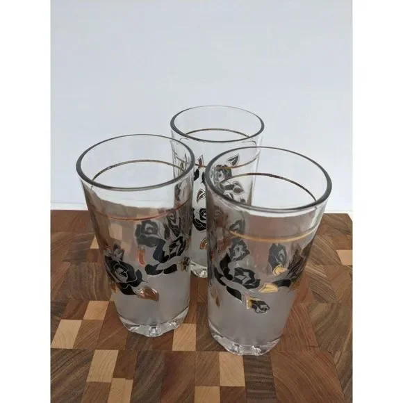 Vintage cocktail glass Black and Gold roses barware, Japanese Glassware set - Picture 7 of 7